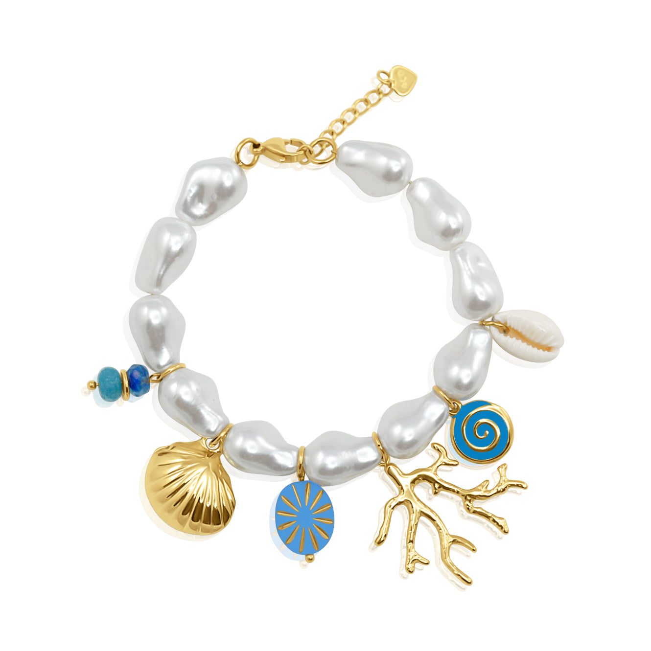 Perles, coquillage et charms dorés