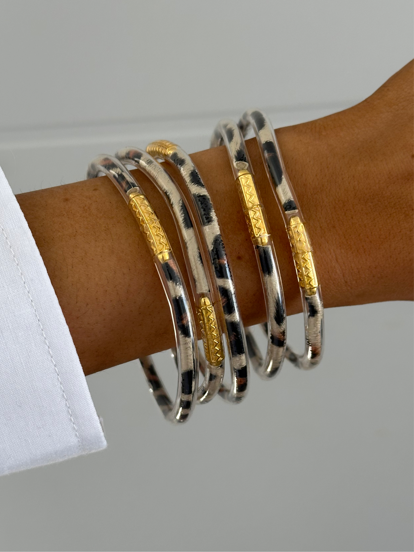 Set of 5 light leopard Buddhist bangles